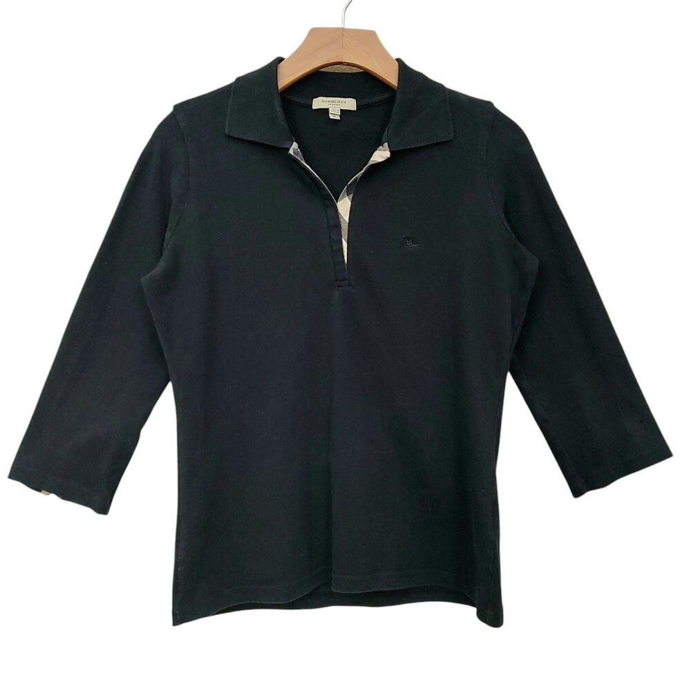 Burberry Black Long Sleeve Polo Tee with Signature Check Trim